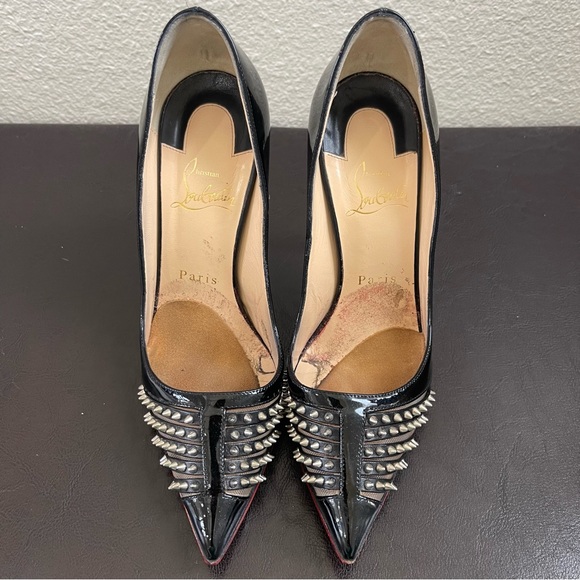 100% Authentic Christian Louboutin Black Spike Bareta 100 Pumps Women Size 6.5 - Picture 7 of 8